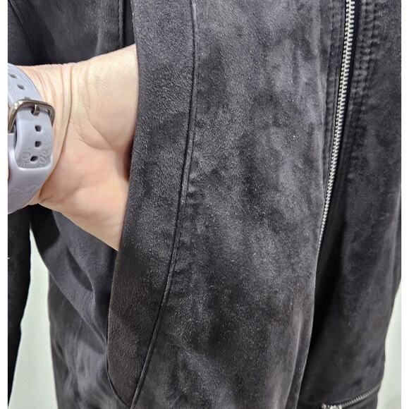 Michael Kors Black Suede Leather Lagenlook Grunge Full Zip Hooded Jacket Medium - Picture 6 of 14